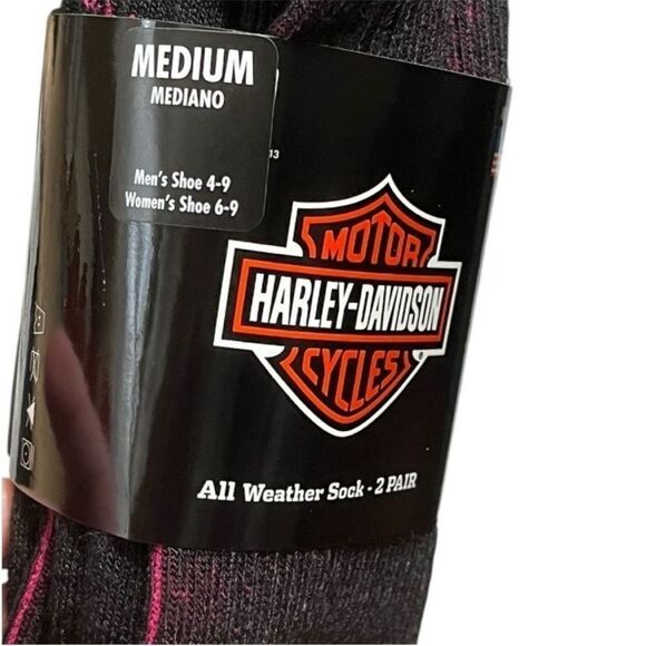 Harley-Davidson Black and Fuchsia Boot Socks, 2 Pairs, Size M, NWT - Picture 5 of 8
